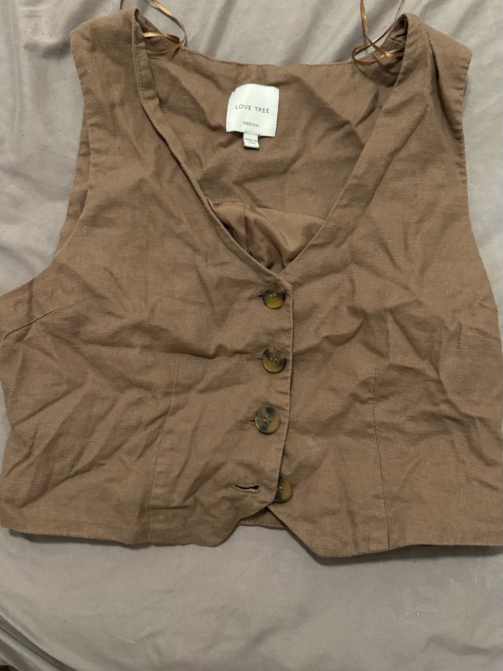 Love Tree Brown Button-Front Women's Vest